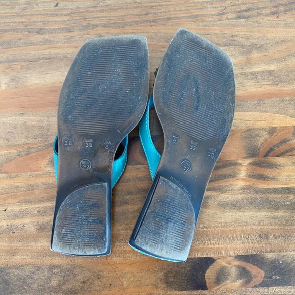 Bruno Menegatti Teal Leather Flip Flop Sandals - Size 8 - Picture 6 of 6